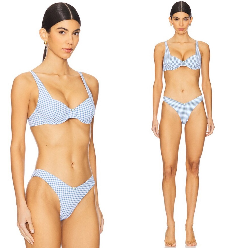 Tularosa Aster Top & Bottom Bikini in Blue Gingham